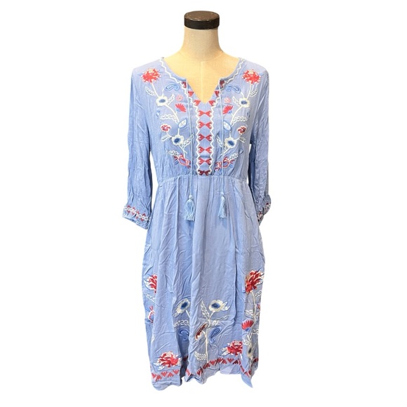 Paparazzi Lyla Embroidered Chambray Bohemian Dress NEW - Picture 1 of 7